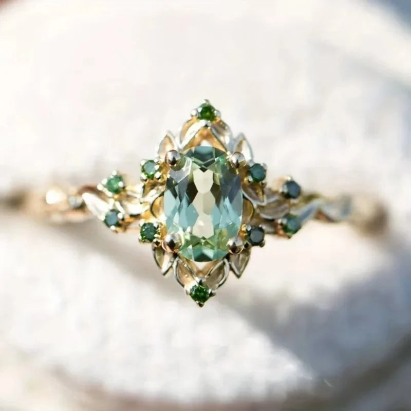 Luxury Flower-Shaped Green Stone Ring7green