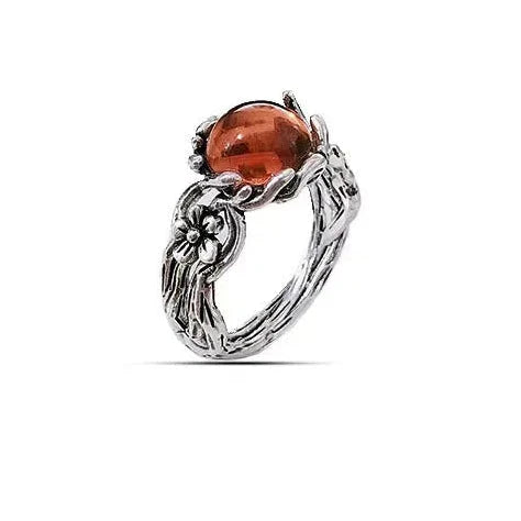 Silver Vintage Style Retro Amber Flower Ring for MenFR00710