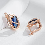 Luxury 585 Rose Gold Shiny Oval Blue Natural Zircon Dangle Earrings for Women