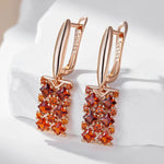 Rose Gold Red Zircon Square Drop Earrings