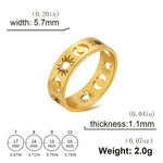 Hollow Sun Moon Ring Stainless Steel Gold Color Women RingsGold10