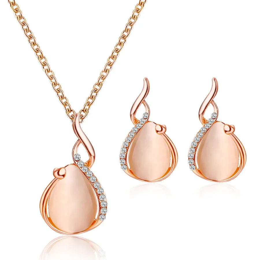 Bridal Opal Set Gold Plated Opal Jewelry Sets for Woman Water Drop Necklace Pendant Earrings10