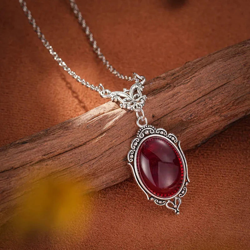 Gorgeous Carved Bohemian Garnet Pendant NecklaceYA3004-3