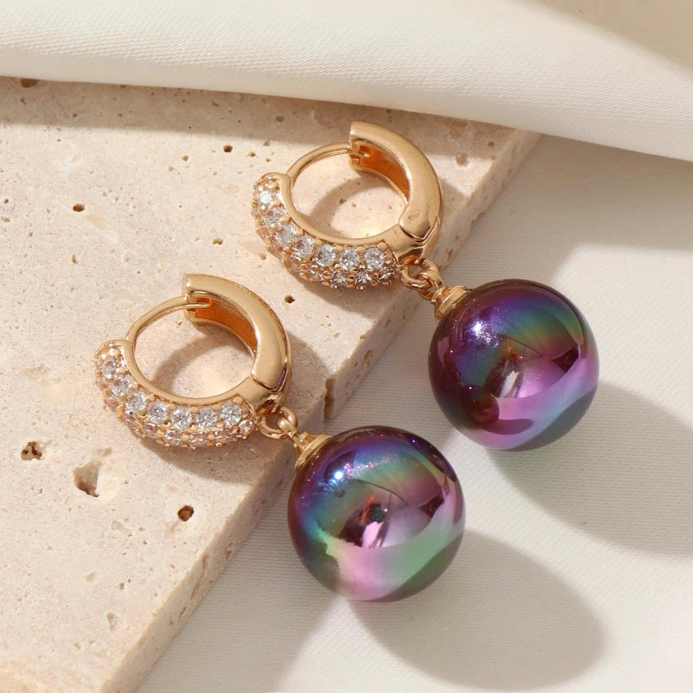 Golden Pearl Dangle & Zircon Drop Earrings for WomenBlueCHINA