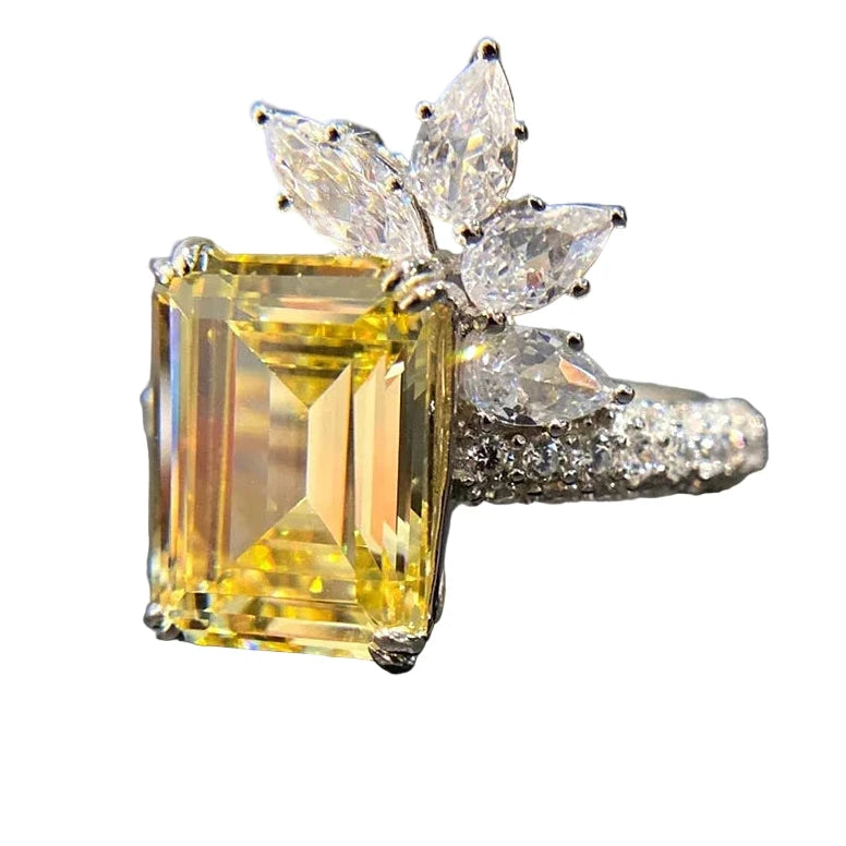 Luxury Yellow Cubic Zirconia Square Ring for WomenF15579