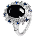 Black Jade Inlaid with Sapphire 925 Sterling Silver Resizable RingRing