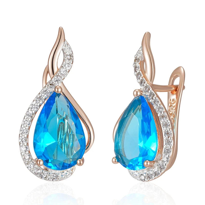 585 Rose Gold Flash Blue Drop Natural Zircon Micro Wax Setting Earrings For WomenROSE GOLD COLORCHINA