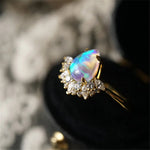 Luxury Blue Fire Opal Stone Engagement Ring Water Drop