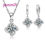925 Sterling Silver Trendy Crystal Pendant Necklace EarringsModel 10