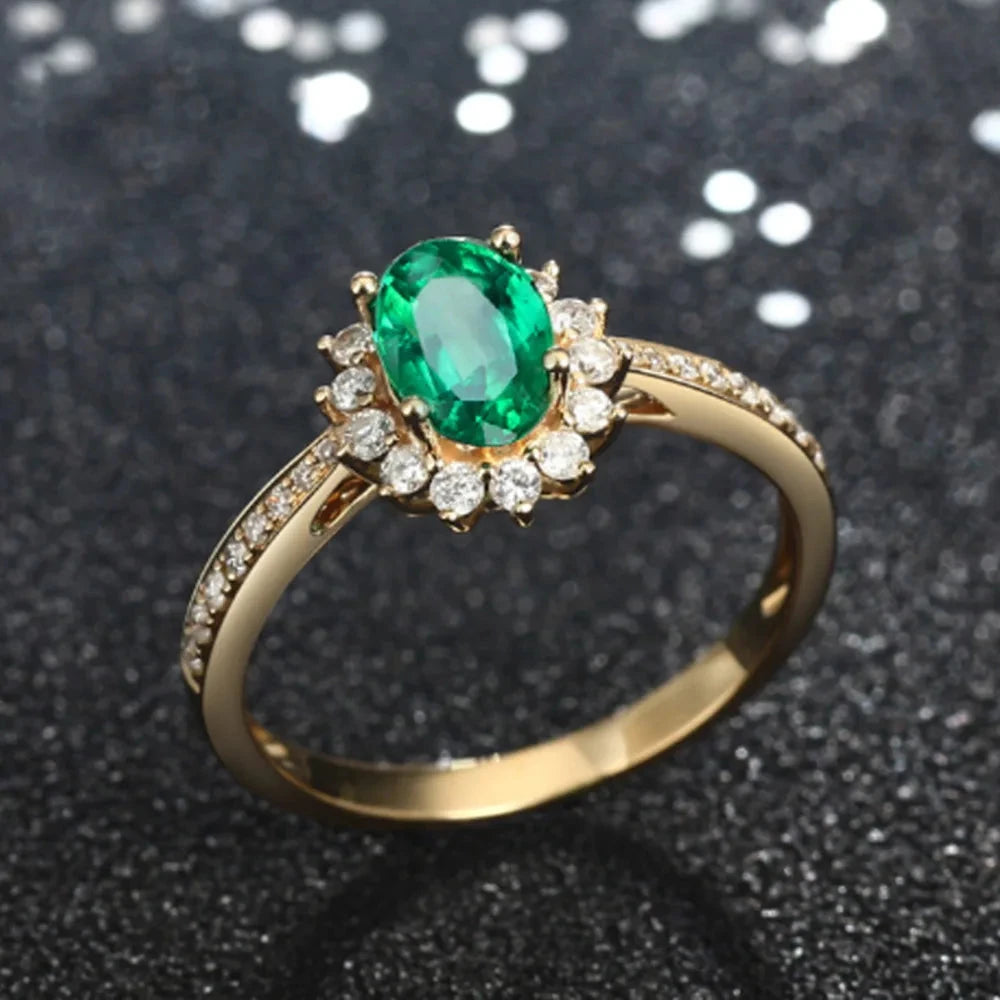 Vintage Emerald Oval Flower Gemstone Ring For Women