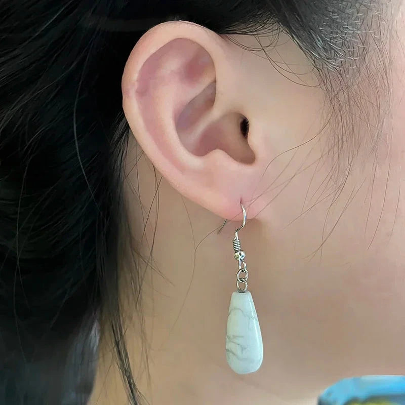 Natural Stone Dangle Earrings For Women Drop Pendant Apatite Speckled Stone Stainless Steel Earrings Wedding Jewelry WholesaleWhite Turquoise