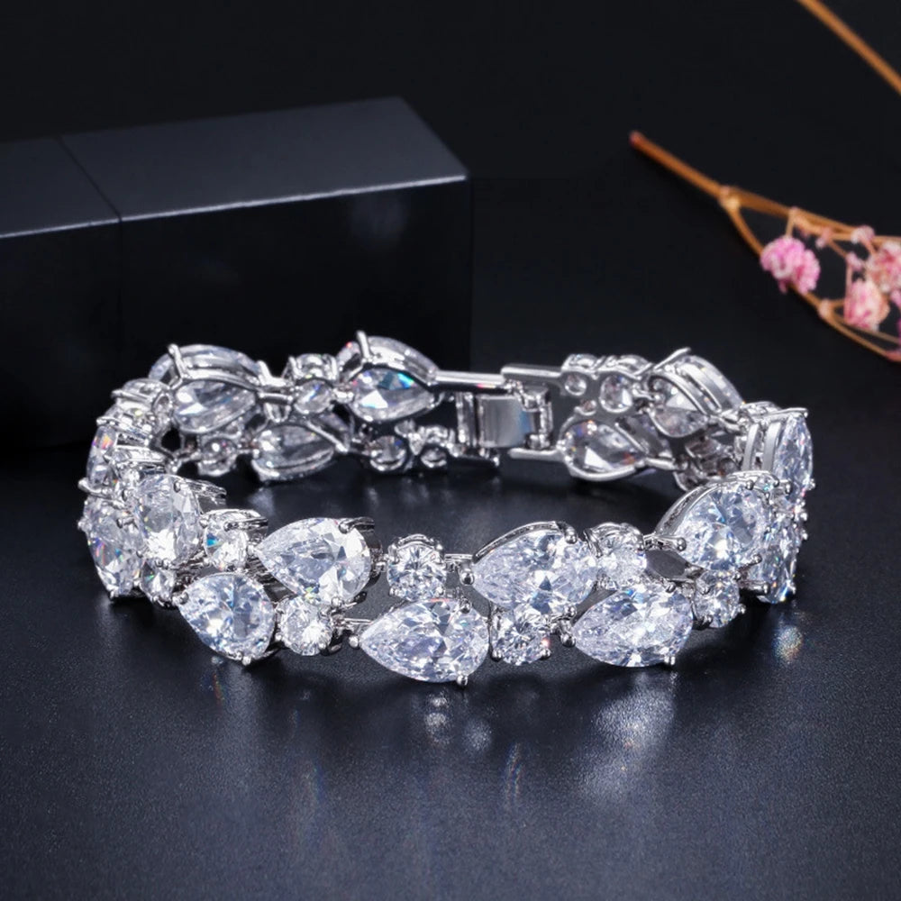 Bohemia Pear Lab Ruby Diamonds BraceletsWhite19cm