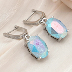 S&Z DESIGN New Fashion Ice Crack Egg Shape Oval Crystal Dangle Earrings For Women 585 Rose Gold Color Cubic Zirconia Jewelry