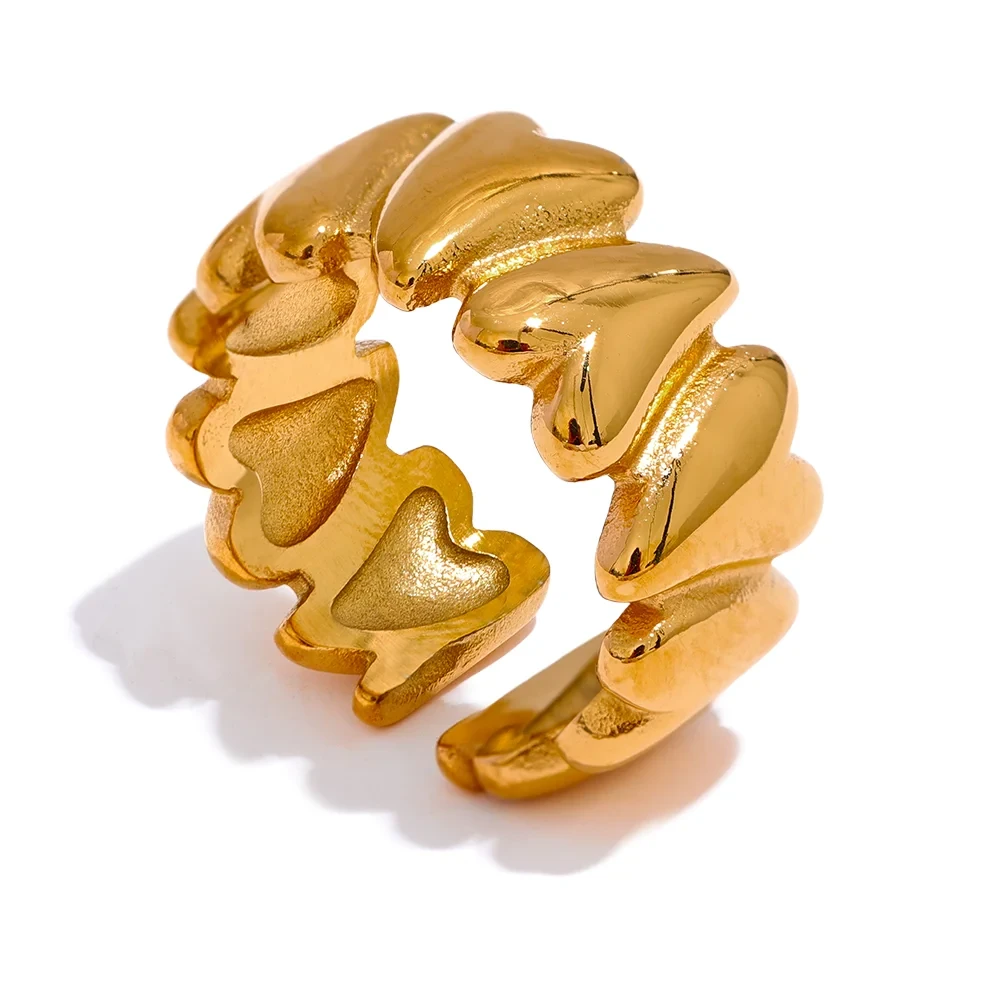 Stainless Steel Golden Heart Love Open Ring for WomenYH450A Gold7