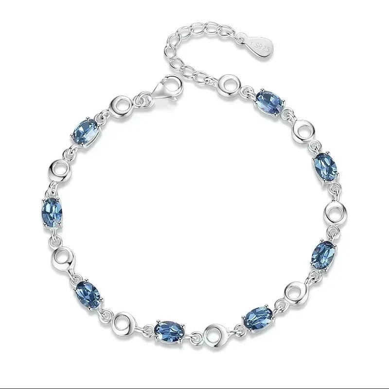 Blue Topaz Bracelet Aquamarine 925 Sterling Silver Charm Braceletsblackish green