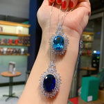 Vintage 13*18MM Sapphire Aquamarine Lab Diamond Pendant Necklace for Women Gemstone Party Fine Jewelry Statement Gift Wholesale