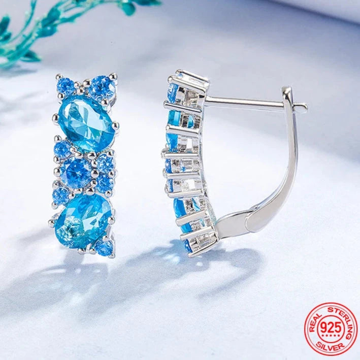 Aquamarine U Shaped Hoop Earrings for Women Fashion Jewelry