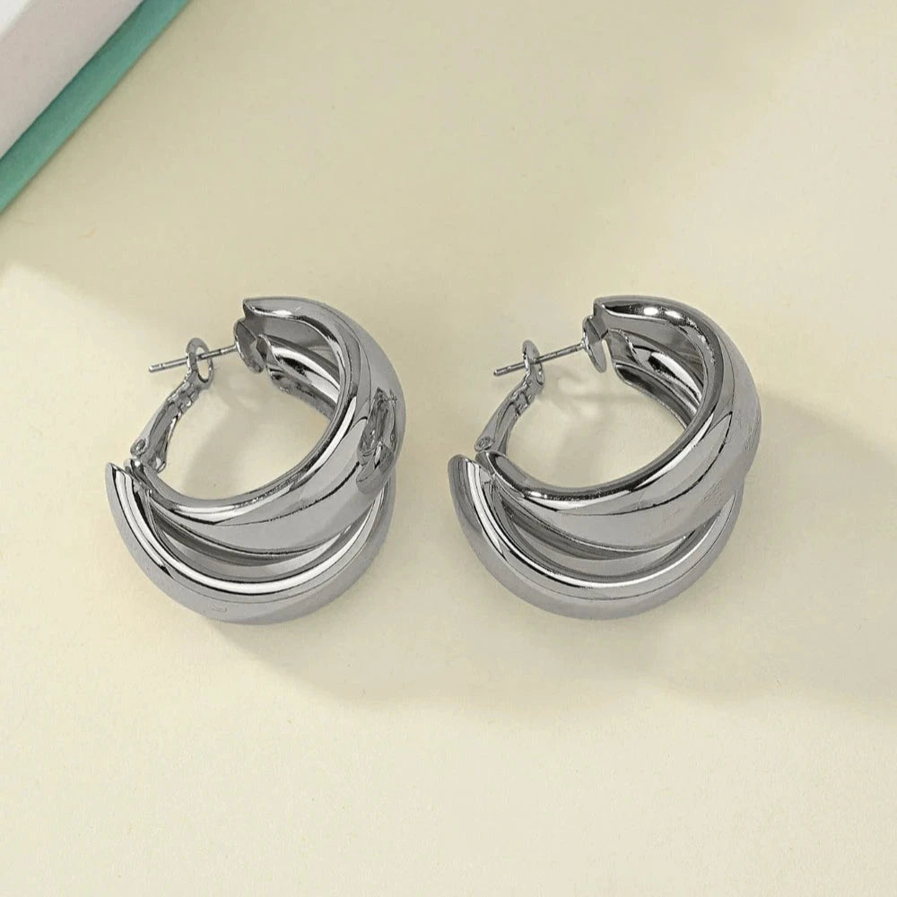 Gold Double Layer Circle Hoop Earrings for Women