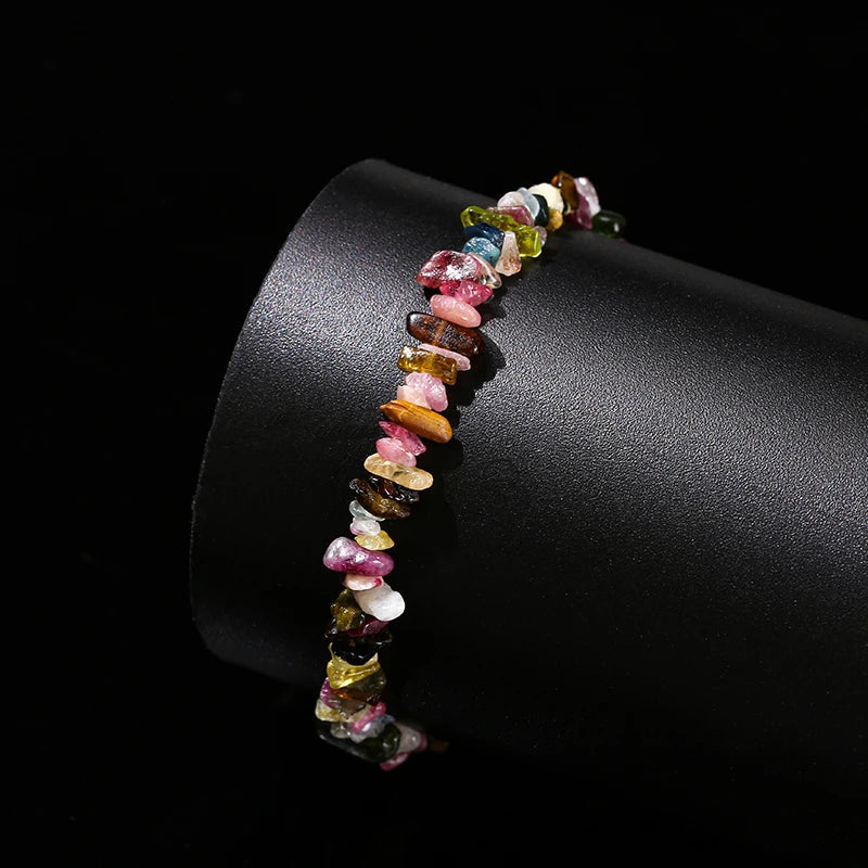 Natural Stone Mixed Tourmaline Gravel Lucky Chain Bracelet