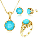 14K Gold Plated Jewelry Sets Real 925 Sterling Silver Turquoise Gemstones