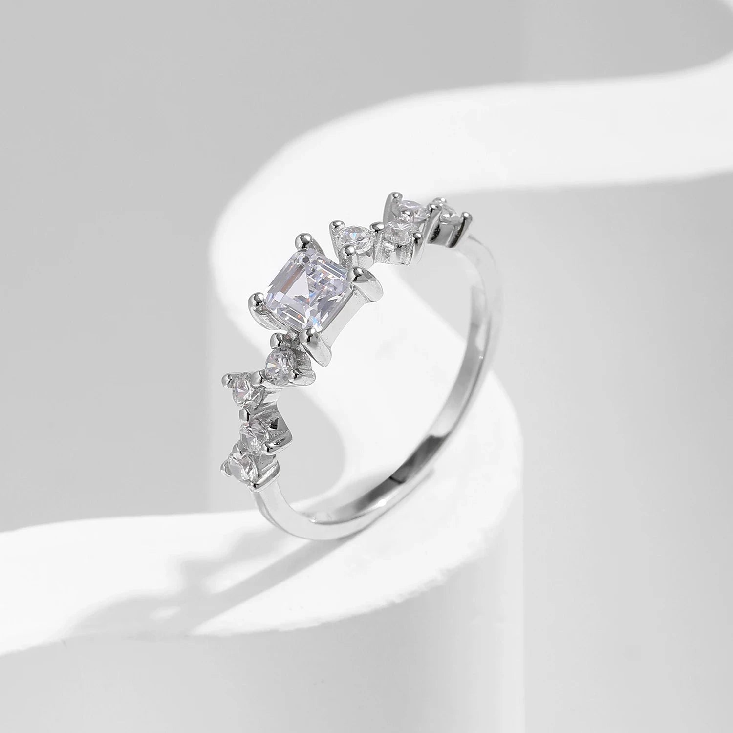 925 Sterling Silver Classic Exquisite Sparkling Square CZ Ring