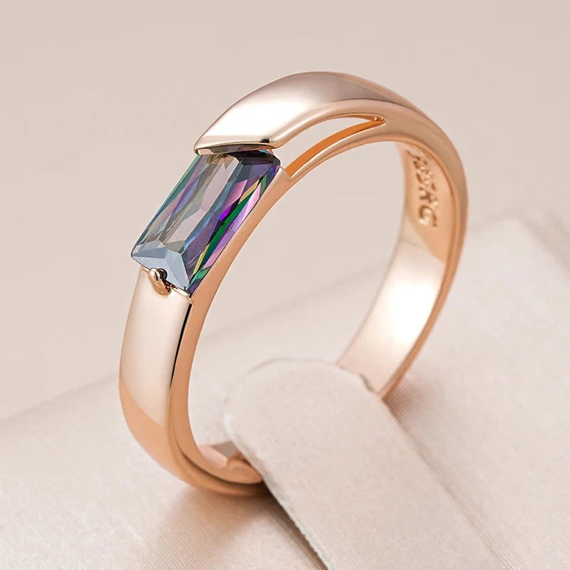 Kienl Hot Square Colorful Natural Zircon Ring for Women 585 Rose Gold Color Exquisite Wedding Accessories Daily Fine Jewelry