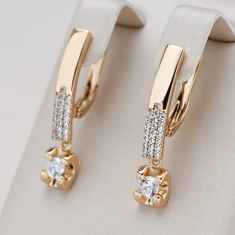 585 Rose Gold Drop Earrings with White ZirconBlue