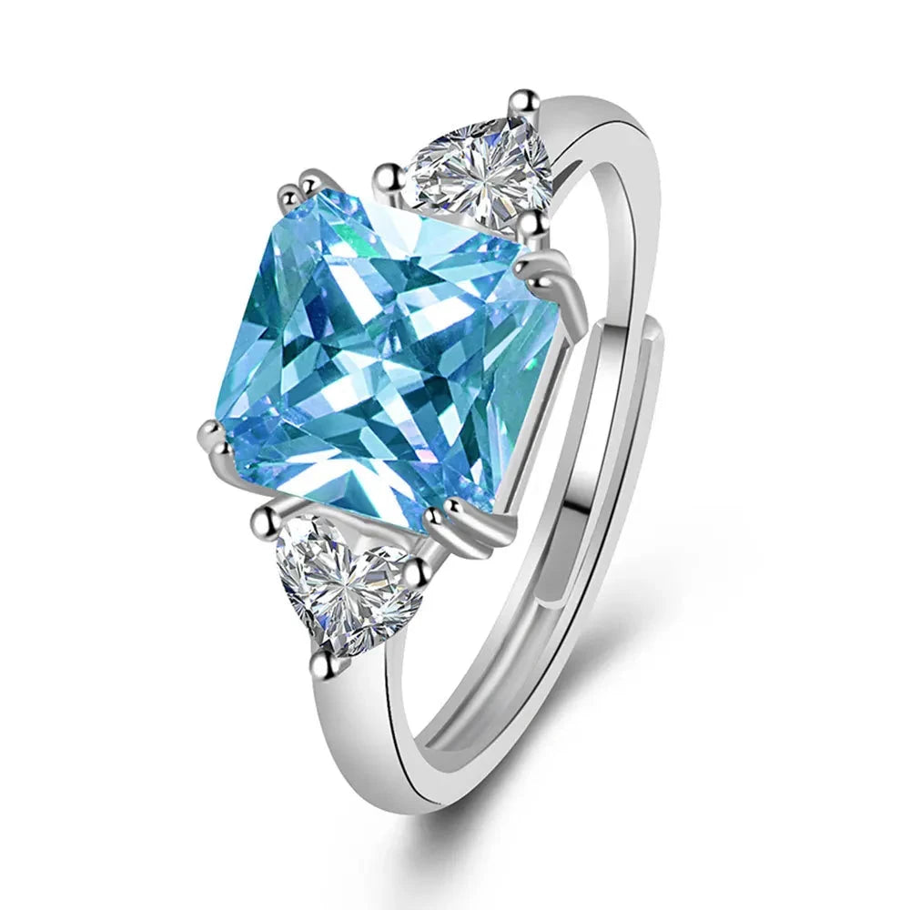 925 Sterling Silver Blue Zircon Adjustable Rings