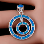 Double Circle Ocean Blue Fire Opal Jewelry for Women Pendant