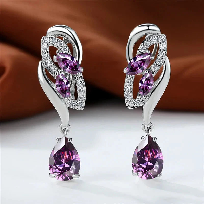 Luxury Crystal Clip Earrings for WomenPurple