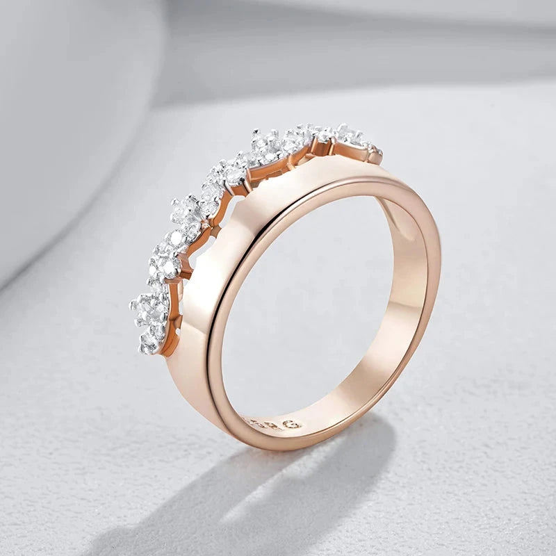 Shiny Natural Zircon Petal Ring – Rose Gold & Silver