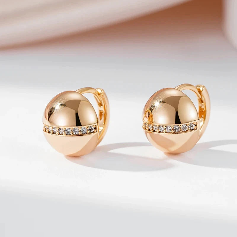 Glossy 585 Gold Color Ball Earrings For Women Natural Zircon