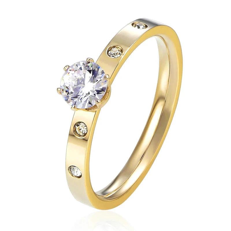 Rose Gold Titanium Wedding Ring with Cubic Zirconia