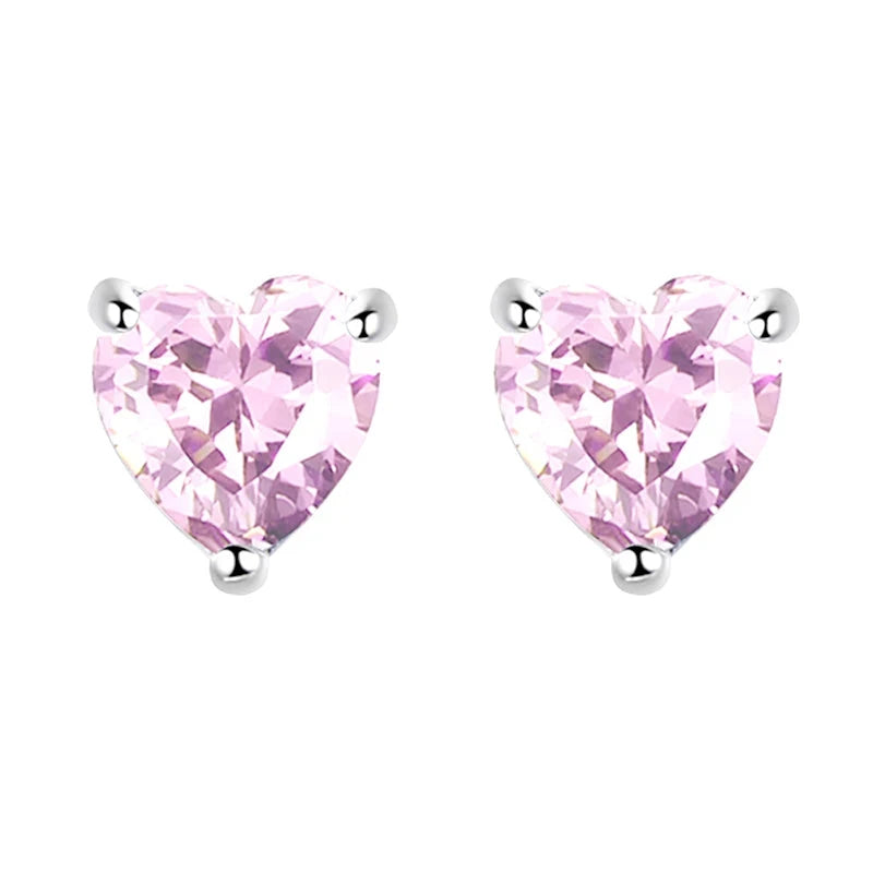 Sterling Silver Heart-Shaped Rhinestone Earrings for Women