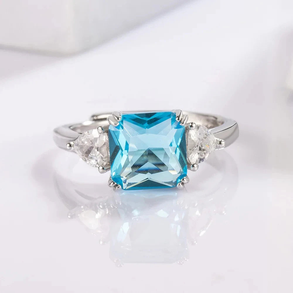925 Sterling Silver Blue Zircon Adjustable Rings