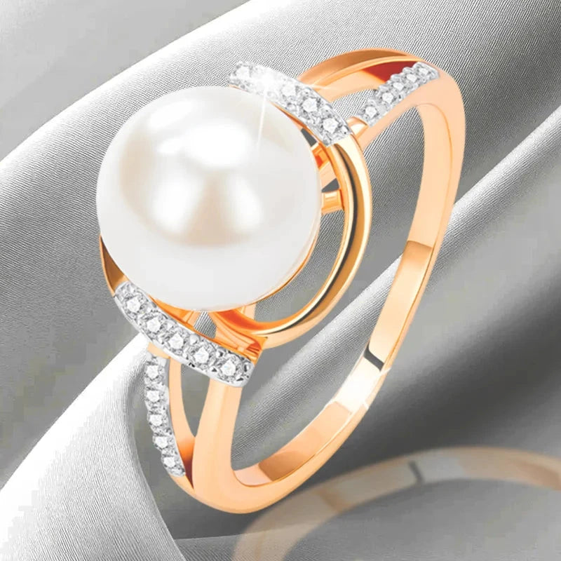 Elegant White Pearl Rose Gold & Silver Ring for Women
