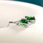 925 Sterling Silver Vintage Earrings For Woman With Square 6*8mm Green Emerald Gemstones