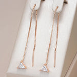 Luxury Rose Gold Natural Zircon Long Ear Wire Earrings for Women