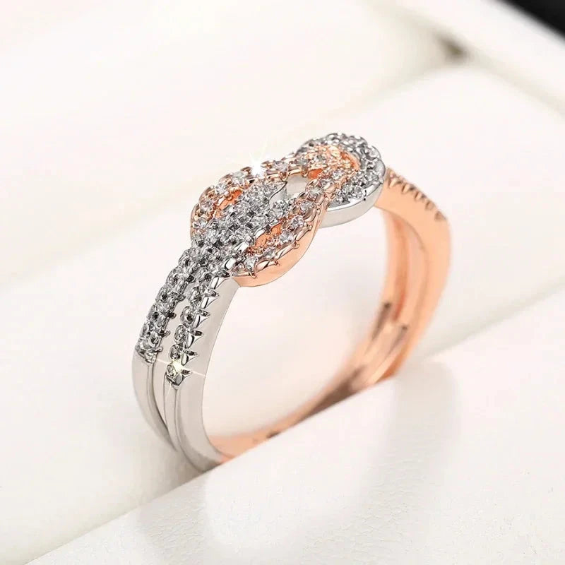 Rose Gold Luxury Two-Tone Knot Ring for Women