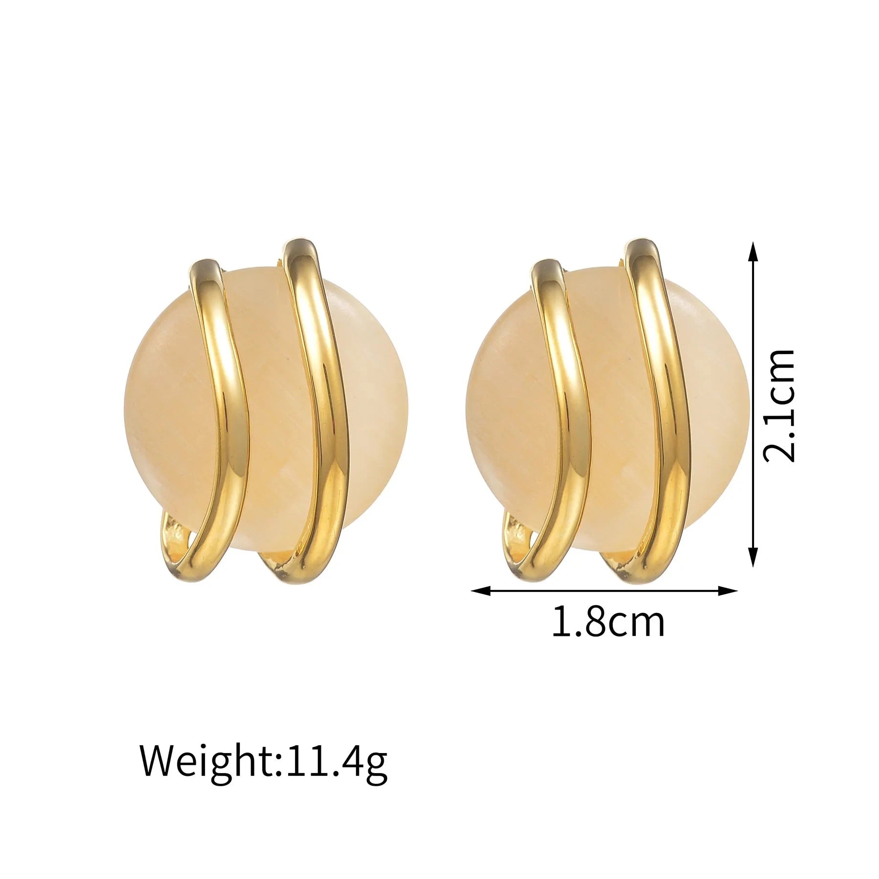 Fashion Stainless Steel Round Natural Stone Stud Earrings Necklace