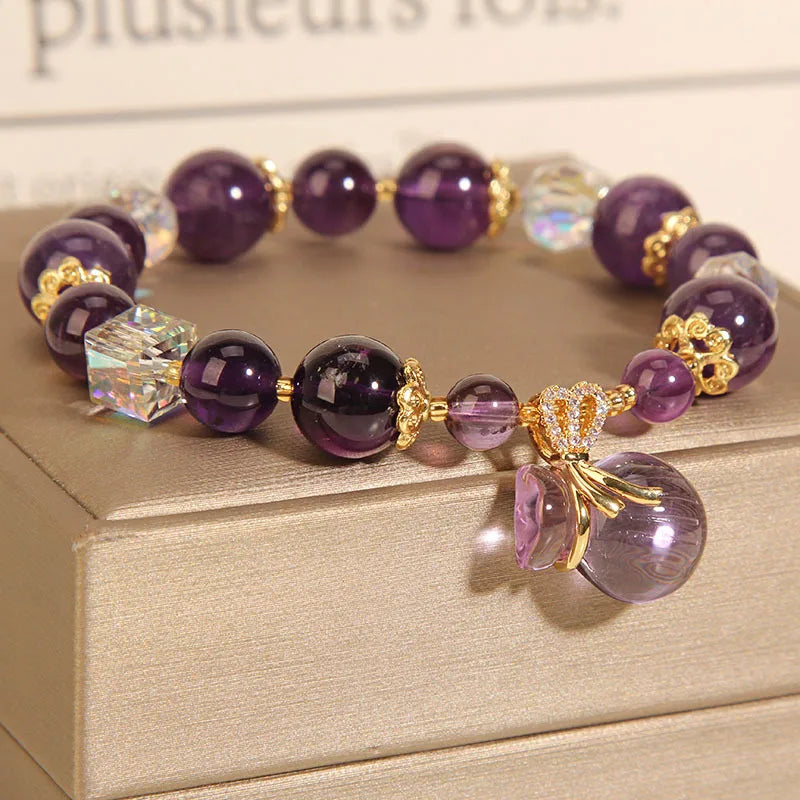 Love Pendant Beads Natural Amethyst BraceletPurple-3