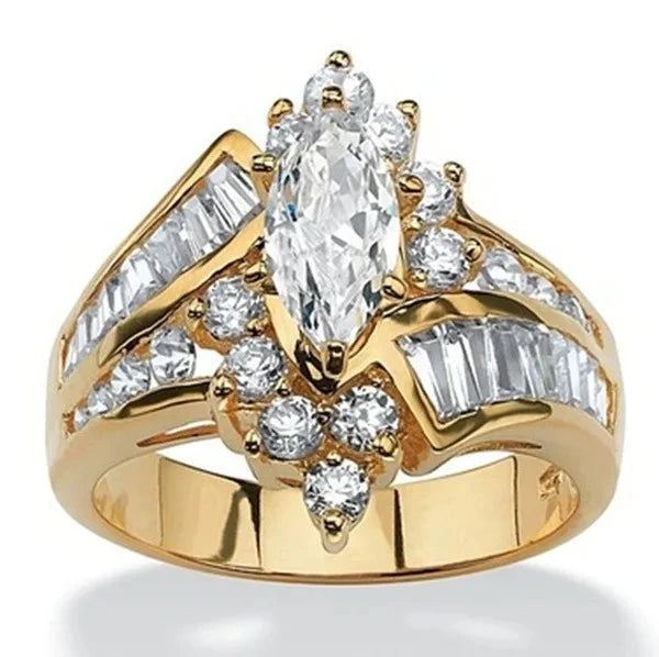 Exquisite Gold Color Inlaid with White Zircon Rings Fashion Oval Round Party Engagement Wedding Rings for Women Jewelry7Ring
