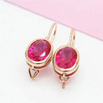 Gold plated 14K Rose gold inlaid Oval Ruby EearringsRed