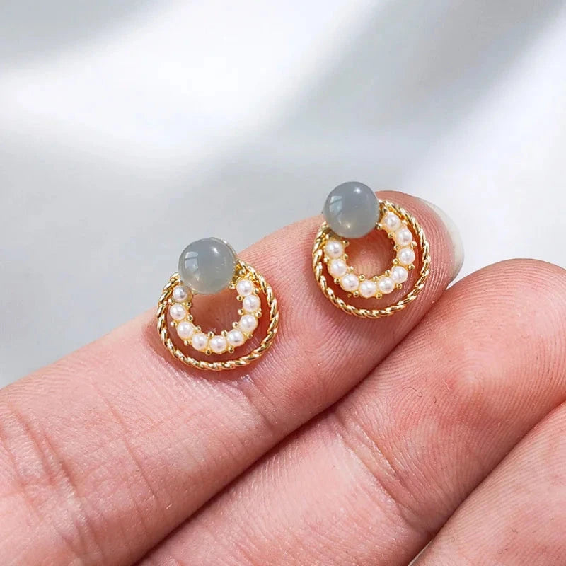 Imitation Pearl Circles Tiny Stud Earrings for Women