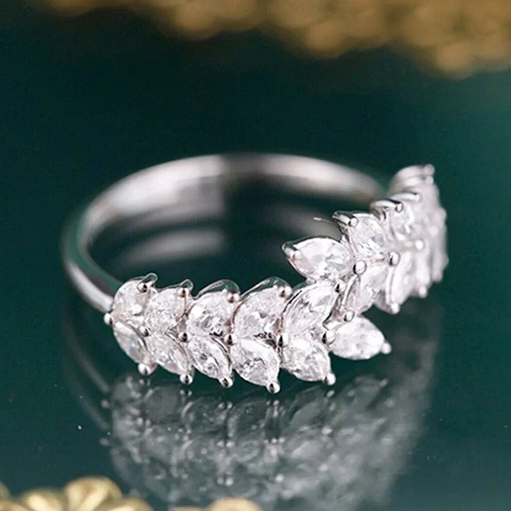Leaf Design Cubic Zirconia Statement Ring for Women