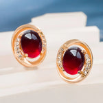 Sterling Silver Stud Earrings Round Ruby Fashionable For WomenRose gold