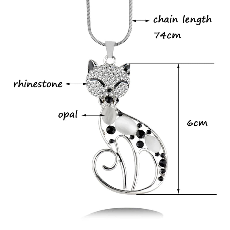 Cute Opal Stone Rhinestone Animal Necklace Pendant Long Necklaces