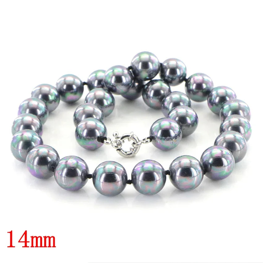 Glamour 10mm Black South Sea Shell Pearl Necklace14mm