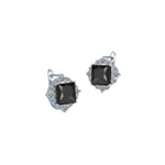 Square Created Blue Sapphire 925 Sterling Silver Hoop EarringsBlack