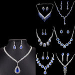 Luxury Blue Rhinestone Silver Plated Necklace Earrings Set Fashion